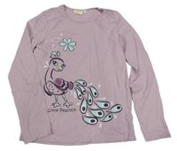 Filovo-ružové tričko s pávem a kvietkom KIDS