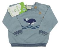 Nové - modrý sveter s velrybou Alana