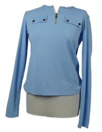 Dámske modré rebrované tričko s falešnými vreckami a zipsom