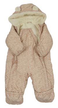 Světlerůžovo-bílá květovaná šusťáková zimní kombinéza s kapucí H&M