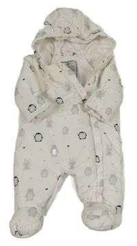Biela šušťáková zimná kombinéza so zvieratkami a kapucňou Topomini