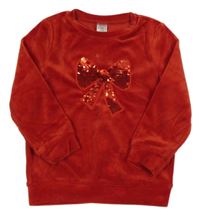 Červená zamatová mikina s mašlí z flitrů Little kids