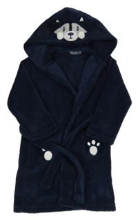 Tmavomodrý chlupatý župan s tlapkami a kapucí 