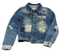 Modrá rifľová bunda s kvietkami Mantaray