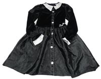 Kostým - Černé sametové šaty s límečkem - Wednesday