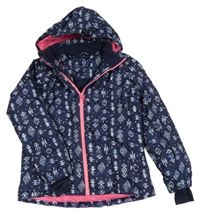 Tmavomodrá vzorovaná šusťáková lyžařská funkční bunda s kapucí Crivit