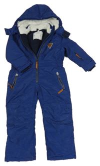 Černo-modrá pruhovaná šusťáková zimní kombinéza s kapucí Topolino