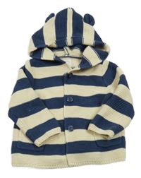 Tmavomodro-béžový pruhovaný prepínaci sveter s kapucňou GAP