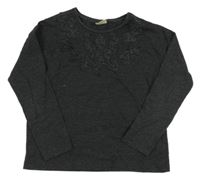 Tmavosivé melírované tričko s našitým vzorom Zara