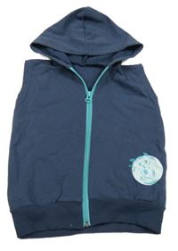 Tmavomodrá tepláková prepínaci vesta s nášivkou a kapucňou