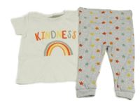 Nové - 2set - Bílé tričko s duhou + tepláky s hvězdami 