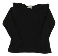 Čierne rebrované tričko s volánikmi