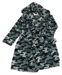 Šedo-černý army plyšový župan s kapucí F&F