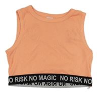 Neónově oranžový rebrovaný crop top s nápisom Page one young