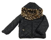 Černá prošívaná šusťáková přechodová oboustranná bunda s kapucí St. Bernard