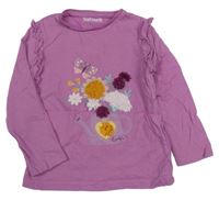 Fialové tričko s kvetmi a volánikmi Nutmeg