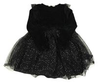 Černé žinylkové šaty s tylovou puntíkatou sukní H&M
