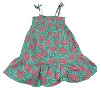 Modro-zelené plátenné šaty s kvietkami Primark