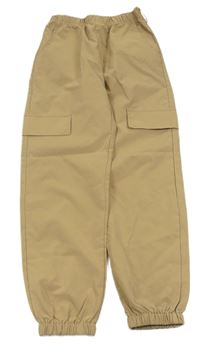Béžové šušťákové cargo cuff nohavice Shein