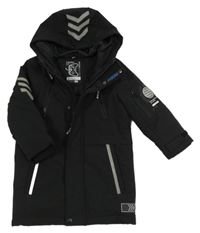 Černý šusťákový zimní kabát s kapucí F&F