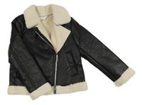 Černý koženkový zateplený kabátek Primark