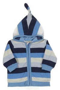 Modro-tmavomodro-bílá pruhovaná fleecová propínací mikina s kapucí Mohini