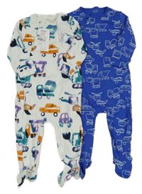 2x Bílý + modrý overal s dopravními prostředky Next