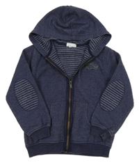 Tmavomodrá pruhovaná  propínací mikina s logem a kapucí Lacoste