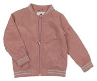 Starorůžový šusťákový zateplený bomber s pruhy Tex