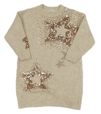 Béžové svetrové šaty s hvězdičkami z flitrů Next