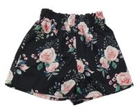 Čierne kvetované sukňové kraťasy