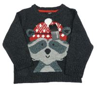 Nové - Tmavosivý sveter s mývalem George