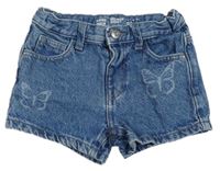 Modré rifľové mid rise kraťasy s motýly Denim Co.