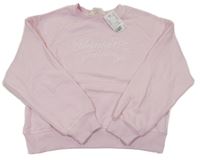 Nové - Svetloružová crop oversize mikina s nápise H&M