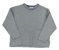 Tmavomodro-biely pruhovaný oversize sveter s vreckom ZARA