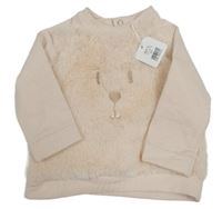 Nové - svetloružová chlupato/tepláková mikina s medvedíkom Deolinda