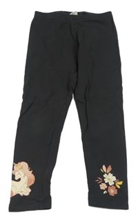 Černošedé teplákové legíny s jednorožcem a květy C&A