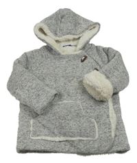 Šedý melírovaný pletený zateplený propínací svetr s kapucí Lupilu