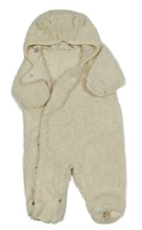 Smetanová huňatá podšitá kombinéza s kapucí s oušky LINDEX