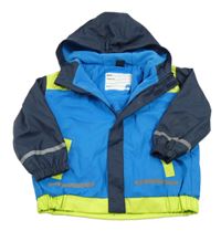 Modro-limetkovo-tmavomodrá nepromokavá jarná bunda s kapucňou X-MAIL