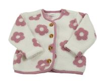 Bielo-staroružová huňatá bunda s kvetmi