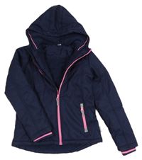 Tmavomodrá šusťáková zimní bunda s kapucí YIGGA