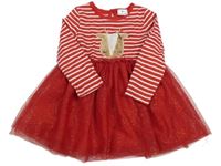 Červeno-bílé šaty s sobem a pruhy a třpytivým tylem so cute