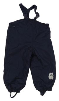 Tmavomodré šusťákové nepromokavé laclové podšité kalhoty s příšerkami impidimpi