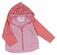 Ružovo-korálová nepromokavá jarná bunda s kapucňou s očima a ostny INFINITY KIDS
