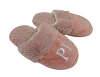 Růžovo-starorůžové plyšovo/chlupaté bačkory s písmenky vel. 28-29