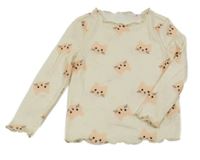 Vanilkové žebrované triko s kočičkami SHEIN