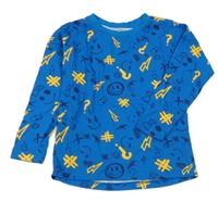 Modré melírované triko se smajlíky a blesky a otazníky St. Bernard