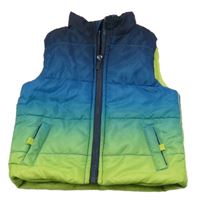 Tmavomodro-modro-zeleno-limetková ombré prešívaná šušťáková zateplená vesta PUSBLU