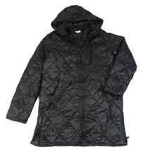 Černý prošívaný šusťákový zateplený kabát s odepínací kapucí H&M